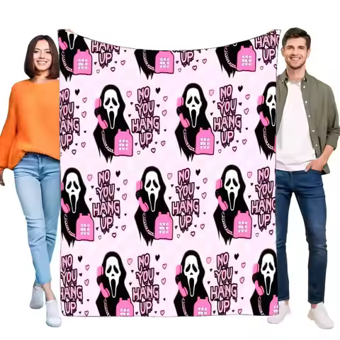 Pink Ghostface Scream Blanket NO YOU HANG UP Y2K Horror Movie Soft Cozy Fleece Throw for Bed Sofa Ha