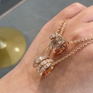 5V8W Three-Ring Full Diamond Snake Necklace Female Thick Plated 18k Rose Gold Head Tail Diamond Snak