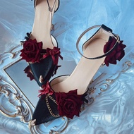 Best Worry-Relieving Original Hand-Made lo Shoes {Rose Age} Black Red Gothic lolita Shoes Flower Wed