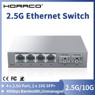 HORACO 2.5Gb Switch 2.5GBASE-T 4 Port 2.5G RJ45 with 2 Port 10G SFP+ Fanless Unmanaged Plug and Play