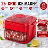 【Jualan Hapus Stok 】25 Grid Ice Cube Tray with Storage Bin 2-in-1 Maker & Easy Release Stackable Dus