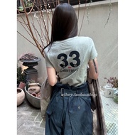 25 Vertical Stripes Short Sleeve Half Round Neck Loose Top Sports Letter Printing T-Shirt Female MEI