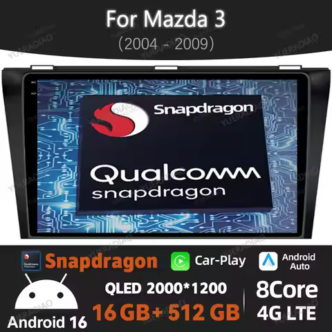 Android 16 Car Radio For Mazda 3 I BK 2003 - 2009 GPS NAVI 2DIN Head Unit 4G WIFI QLED BT Multimedia