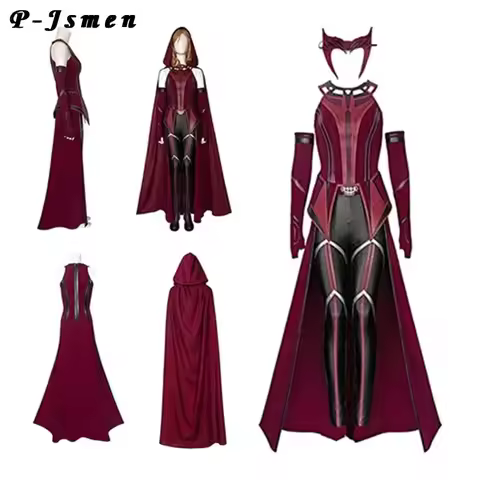 YUNDA Female Wanda Maximoff Cosplay Costume Scarlet Witch Headwear Cloak and Pants Full Set Outfit H
