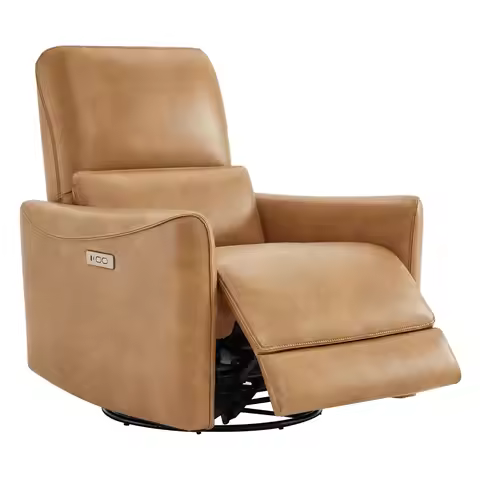 Power Swivel Glider Recliner Chair FSC Faux Leather Lumbar Support Living Room Nursery,Cognac,Cognac