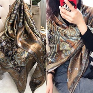Coffee Gold 100% Mulberry Silk Womens Scarf Bandana Fashion Plaisley Style Square Scarves Hijabs Win