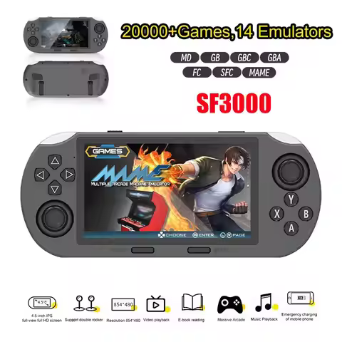 SF3000 Mini Portable Handheld Game Player Retro Video Game Console 4.5 Inch IPS Screen Built-in 2000