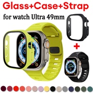 Glass+case+Strap compatible For iWatch Ultra 49mm Silicone strap For iWatch Ultra 49mm Hard Case cover