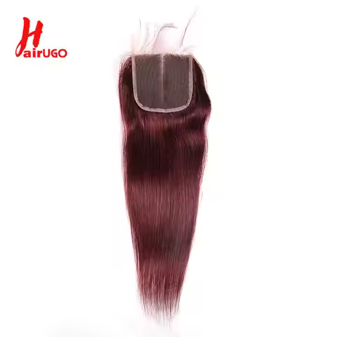 HairUGo Brazilian 99J 4x4 Straight Hair Closure 4*4 Lace Closure 10''-20'' 100% Human Hair Lace Clos