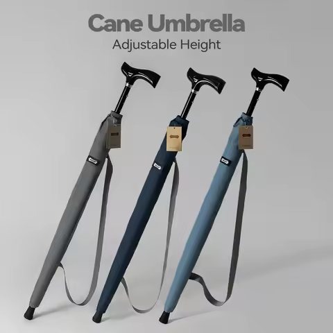 Parachase Strong Walking Cane Umbrella Windproof Adjustable Long Handle Crutches Umbrella Men Women 