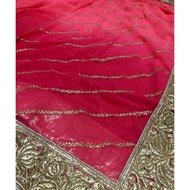 Grandeur Neon Pink Gradient Embellished Embroidery Saree Sari Handmade Deepavali Hari Raya Muslimah Indian Pakistani