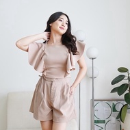 Ciya Ruffle Scuba Crop Top Cliya Scuare Neck Layer Batwing Top Scuba BlousePrime - CG230302