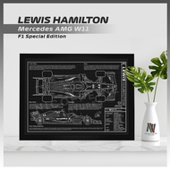 [Poster Only] 2020 Mercedes AMG Petronas W11 Lewis Hamilton Minimal F1 Blueprint Car Art Large Poste