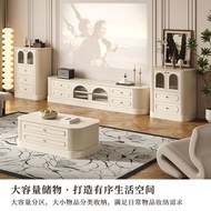 TV Cabinet Style French Round Corner Coffee Table Solid Wood Cabinet Combination TV Light Birch Crea