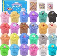 24 Pack Butter Slime Kit, with Unicorn, Fruit, Ice Cream, Animal Mini Scented Slime Charms Suppulies, Non-Sticky &amp; Super Stretchy，Stress Relief Toy for Girls Boys