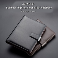(Free Engraving Logo) A4/A5/B5 Leather Loose-leaf Notebook, Business Meeting Recordbook, Student Sub