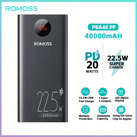 40000mAh PD22.5W ROMOSS Power Bank External Battery Fast Charge USB C Powerful Portable Powerbank fo
