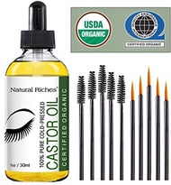 Natural Riches Eyelash Growth Serum,Pure Organic Cold Pressed Castor Oil USDA Certified, Promotes...