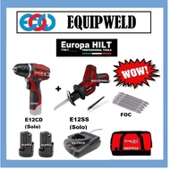 EUROPA HILT 12V COMBO (E12CD+ E12SS) CORDLESS COMPACT DRILL + SABRE SAW (EHD699 EHI699)ITALY LIKE BO