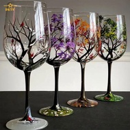 Hand Painted Four Seasons Tree Wine Glass Elegant Wide Rim Stemware for Bar Martini Gimlet Pisco Sou