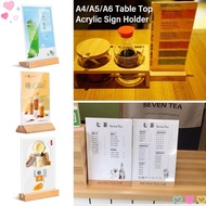 Table Top Sign Holder, Acrylic A4/A5/A6 Menu Display Stand, Durable with Wood Base Double Sided Picture Card Frame Restaurant