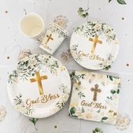Disney Baby Holy Communion Baptism Flower Cross Party Decoration Disposable Tableware Set