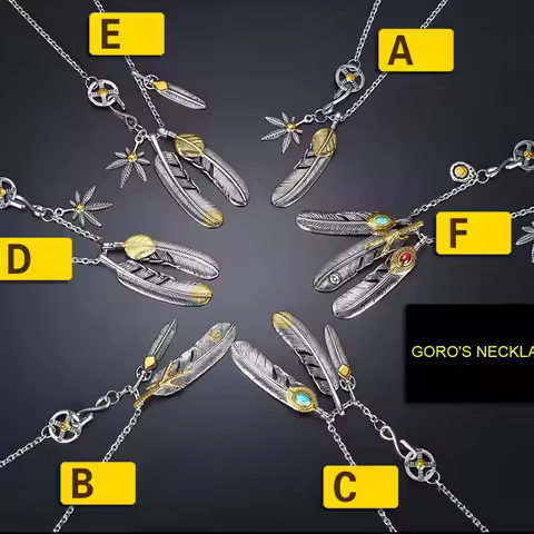 Luxury GORO'S Feather Necklace Men Stainless Steel Chain Takahashi Turquoise Hiphop Eagle Claw Penda