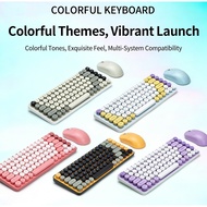 HK05 Mixed Color Wireless Bluetooth Dual-Mode Keyboard Mouse Set – 85-Key Retro Round Key Slim Offic