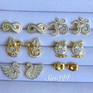 Gold Earrings Decorated With Diamonds Swan Pattern Om Infinity 8 Owls Pierced Style With Studs Cz Di