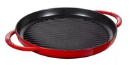 【紅色/ 26cm】Staub 雙耳圓形條紋燒烤盤 1L
