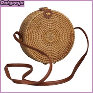 Handwoven Round Rattan Bag with Shoulder Strap Large Capacity Natural Chic Travel Use Messenger Bag 