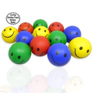 Stress Balls with Happy Face 12 Pcs | 2.5” Inch Colorful Balls with Smile | Therapy Squeeze Balls Sm