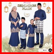 Dhia Cotton Plain Sulam Blue Kurung Moden Riau Mini Budak Baju Melayu Dewasa Kanak-kanak