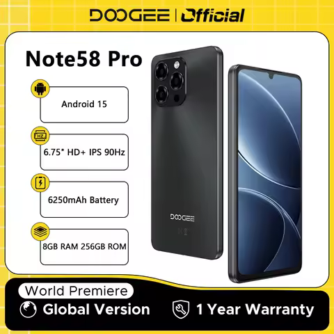 Global Version DOOGEE Note58 Pro Smartphone 6.75" HD+ Display 8GB+256GB 6250mAh Large battery Androi