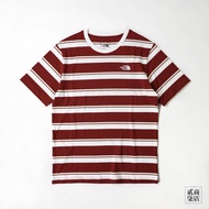 Erqi Store) THE NORTH FACE Men Women Style Burgundy Short Sleeve Striped Embroidery NF0A87VTSO4