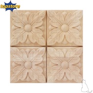 TOPSTORED 4pcs Rubber Wood Carving, Rubber Wood light brown Antique Wood Applique, DIY Furniture Dec