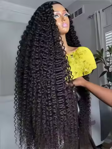 Black Color 13X4x1 HD Lace Frontal Synthetic Wig Ponytail Jerry Curly Preplucked Cosplay Daily Party