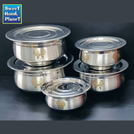 5pcs Stainless Steel Floral Food Serving Pot With Lid Laser Printed Biryani Handi Punjabi Handi Cook