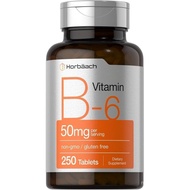 Horbäach B6 Vitamin 50mg | 250 Tablets | Non-GMO & Gluten Free Supplement