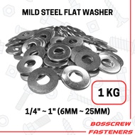 White (Zinc) - Mild Steel Flat Washer 1/4" ~ 1" (1 KG) 6mm ~ 25mm (Plain Washer) (Washer Besi)