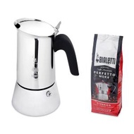 BIALETTI - 6杯裝不銹鋼電磁爐摩卡咖啡壺連250克咖啡粉(榛子乾果味)套裝