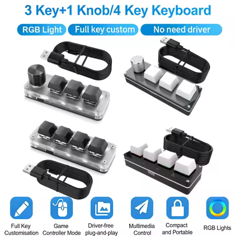 3 Key 1 Knob/4 Key Mini Mechanical BT Keyboard RGB USB Programming Macro Custom Keyboard Copy Paste