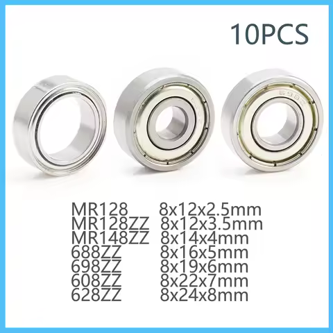 10Pcs 8mm ID MR128ZZ MR148ZZ 688ZZ 698ZZ 608ZZ 628ZZ Deep Groove Ball Bearing 8*12*3.5*2.5 8*14*4 8*