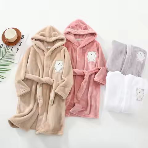New Winter Kids Sleepwear Flannel Warm Hooded Bathrobe Children Kigurumi Bear Pajamas Long Sleeve Ro
