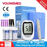 YOUWEMED Original Blood Sugar Monitoring Set Blood Glucose Meter 50PCS Blood Sugar Test StripS and 5