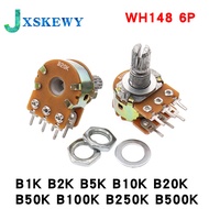 5pcs WH148 B1K B2K B5K B10K B20K B50K B100K B500K 6Pin Shaft Amplifier Dual Stereo Potentiometer 1K 