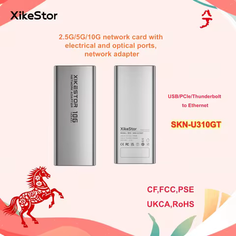 XikeStor USB to 10GbE Type-C Adapter, Thunderbolt 3/4/5 Compatible, with USB Cable