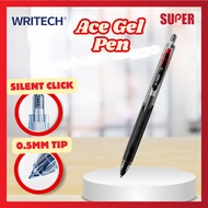 [Super Stationery] WRITECH Ace Gel Pen Ink Hitam | 0.5mm | Pen Bola Klik Senyap |  Silent Clicker Ba