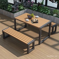 Terrace Plastic Wood Long Park Villa Outdoor Coffee Table Leisure Courtyard Table and Chairs Garden 