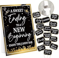 34 Pcs Graduation Candy Buffet Labels Buffet Table Sign Set Black Gold Food Signs for Party Buffet P
